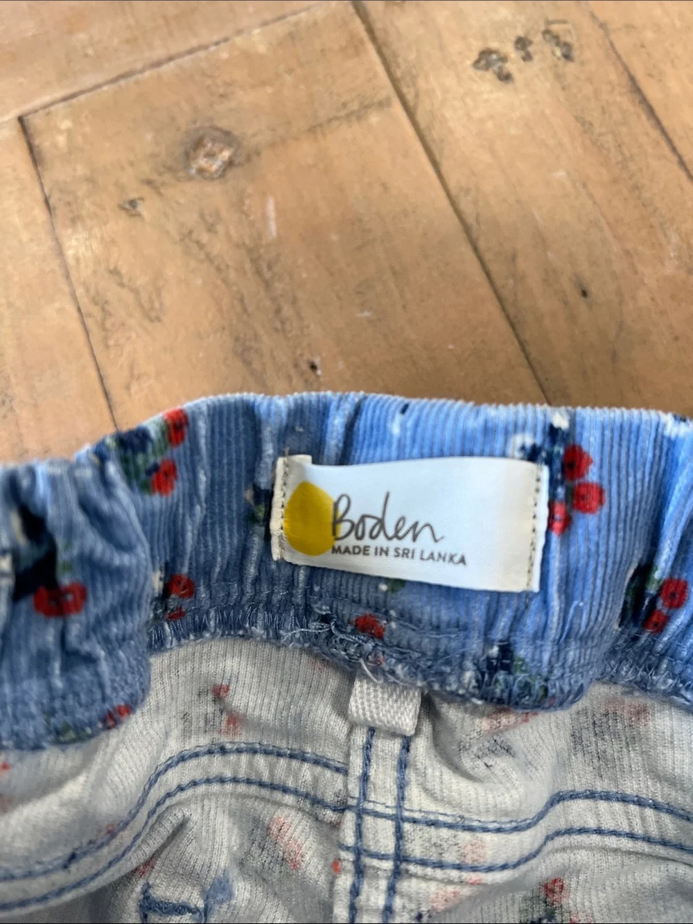 Mini Boden blue floral corduroy pull on pants skinny stretch girls size 10